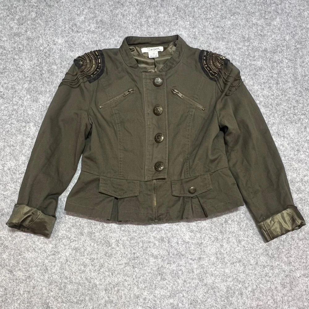 Swoon Kids Olive Green Military Jacket Beaded Epaulettes‎ Youth Small